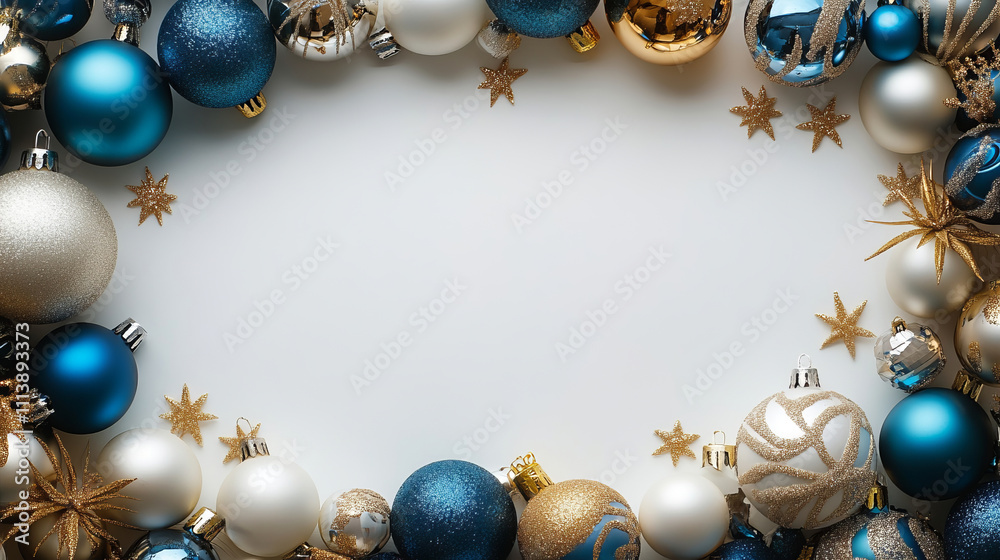 power point slide of blue,white,gold christmas decorations.Plain white background power point slide of blue,white,gold christmas decorations.Plain white background