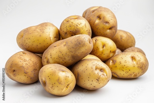 Close up of potatoes on white background.