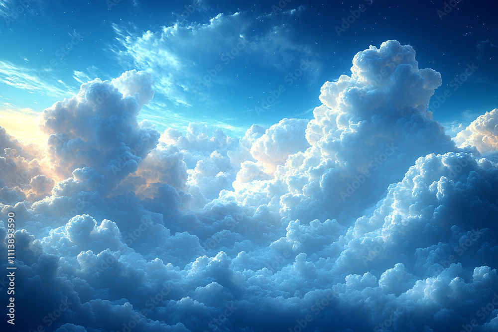 A breathtaking view of fluffy clouds and a starry night sky A breathtaking view of fluffy clouds and a starry night sky