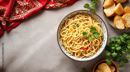 Kesme Qurt Sho’rva Traditional Noodle Soup with Tangy Qurt (Kyrgyzstan Cuisine) photo