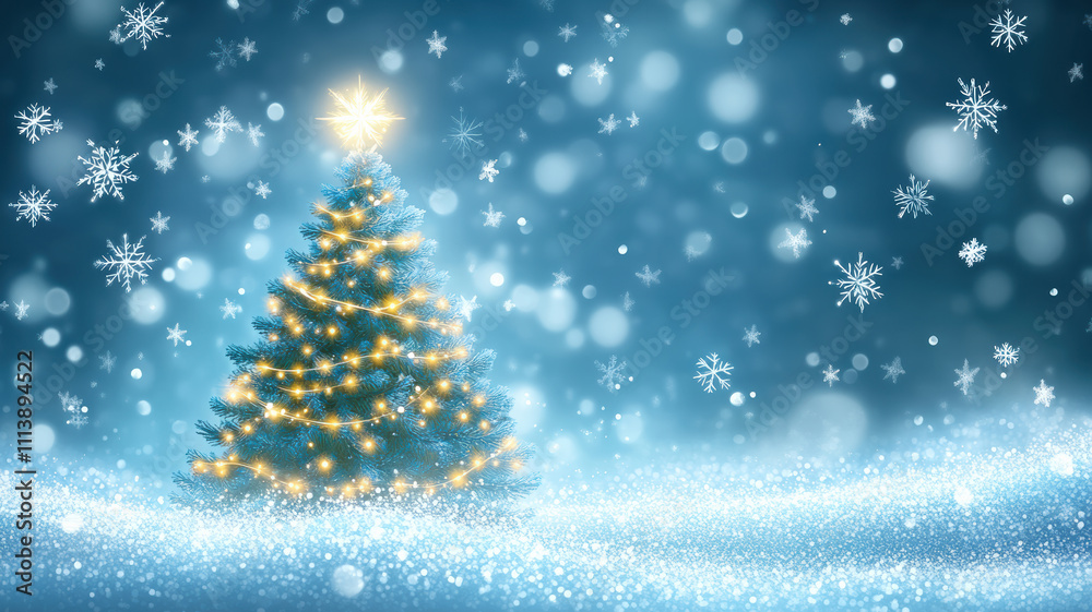 Illuminated Christmas tree with snowflake background Illuminated Christmas tree with snowflake background
