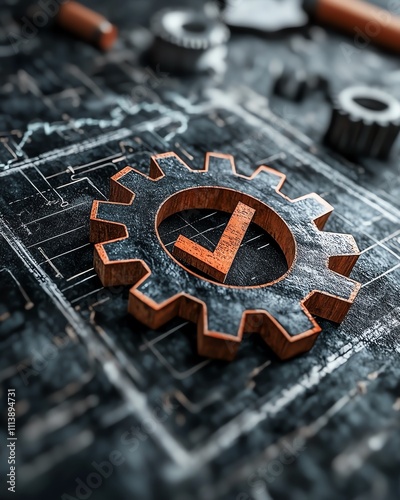 Gears and a checkmark representing process optimization photo