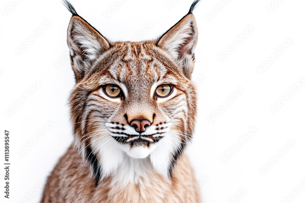 Intense lynx portrait on white Intense lynx portrait on white