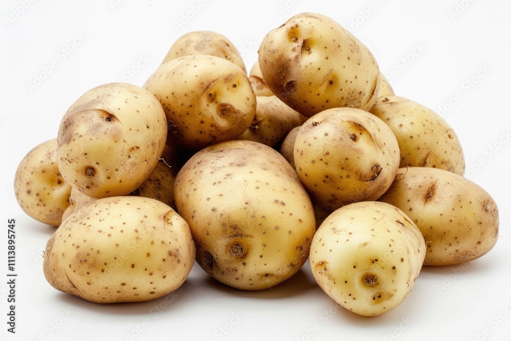 Close up of potatoes on white background. Close up of potatoes on white background.