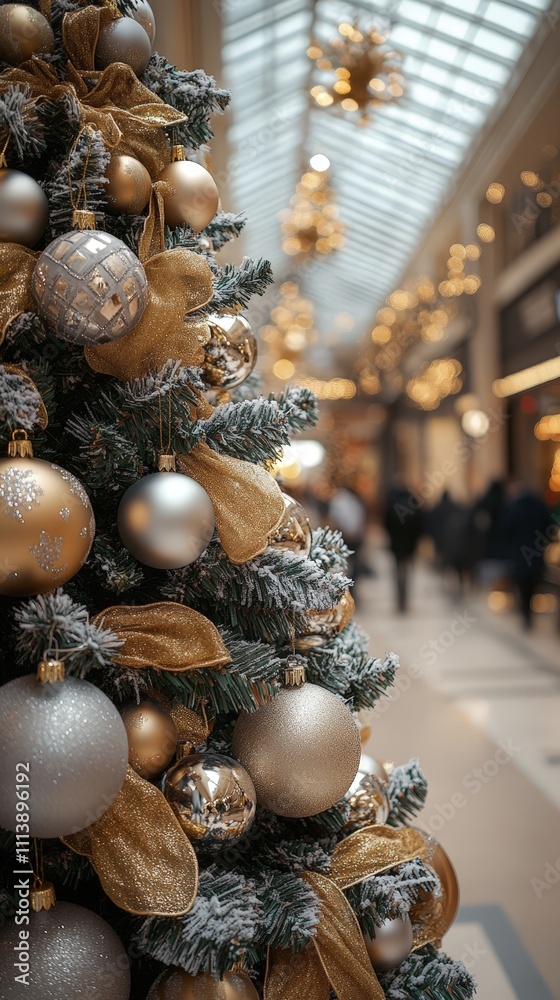 Magical Christmas mall decor with tree and ornaments Magical Christmas mall decor with tree and ornaments