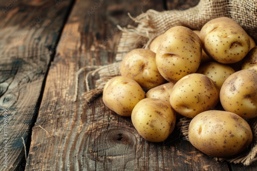 Close up of potatoes on wooden background. Close up of potatoes on wooden background.