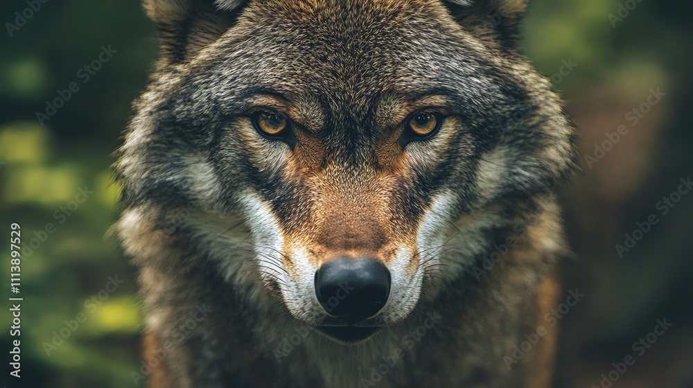 Fototapeta premium A wolf stares intently at the camera.