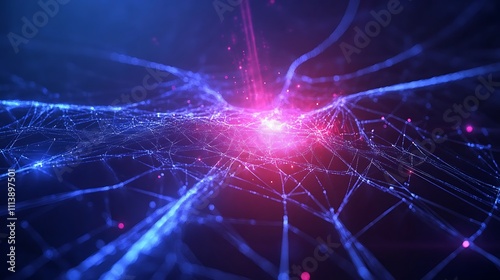 Abstract Digital Network Visualization with Vivid Lights and Colorful Lines in Blue and Pink Background