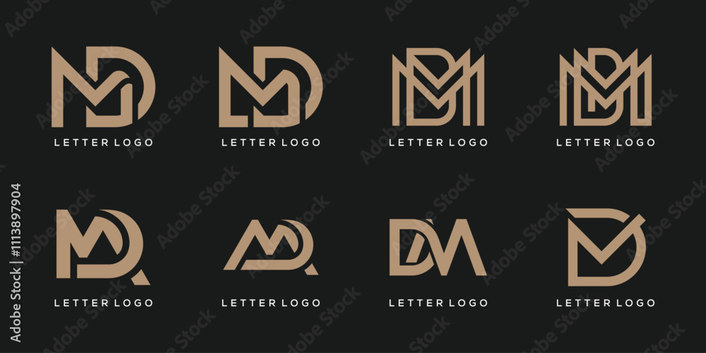 set of collection letter DM MD logo design, business graphic vector icon set of collection letter DM MD logo design, business graphic vector icon