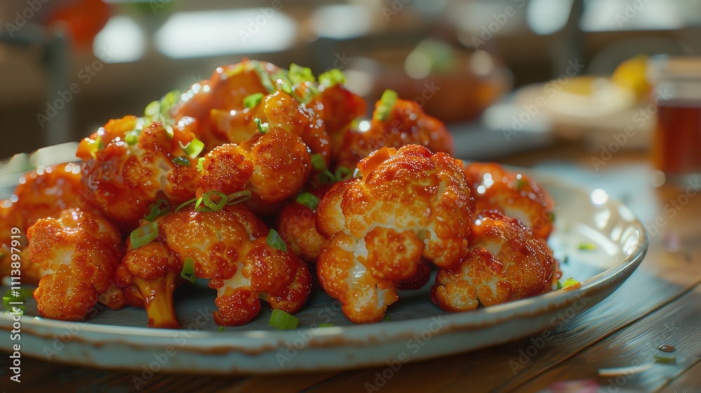 A plate of freshly made fast food cauliflower wings A plate of freshly made fast food cauliflower wings