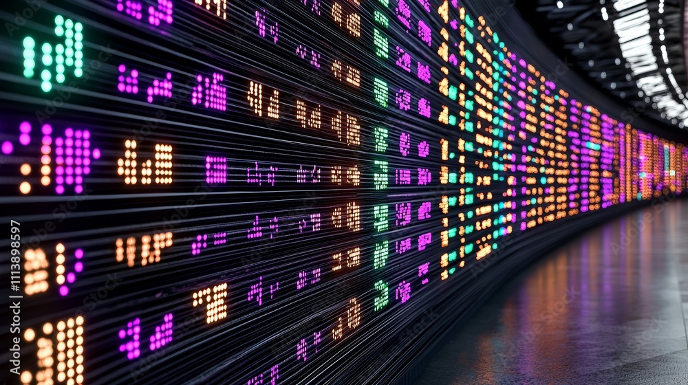Colorful Stock Tickers Display in Modern Setting Colorful Stock Tickers Display in Modern Setting
