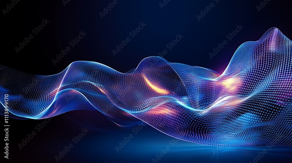 Fototapeta premium Abstract Digital Wave Illustration with Colorful Flowing Light Patterns on Dark Background