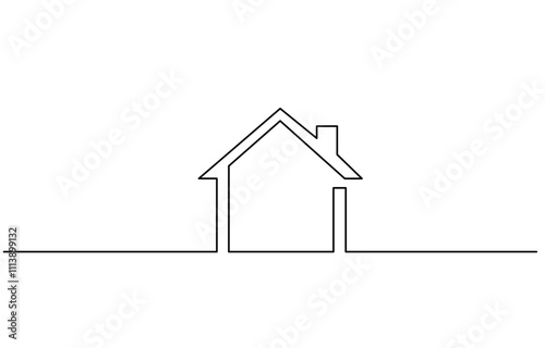 Continuous thin line home vector illustration, minimalist house icon, Home, house sign line continuous drawing vector.