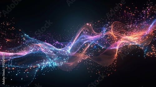 Wallpaper Mural Abstract Flowing Nebula of Light: Pink, Blue, and Orange Glowing Particles Torontodigital.ca