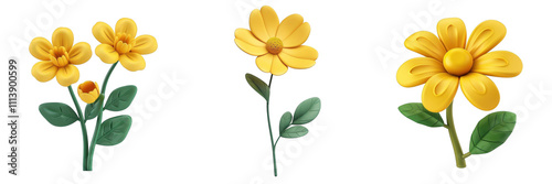 3d render buttercup isolated on transparent background Cartoon Illustration in plastic style