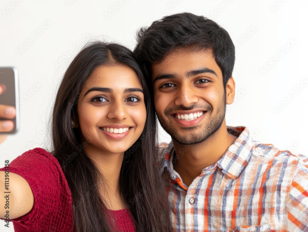 Indian Couple Taking Selfie Together in Studio Setting