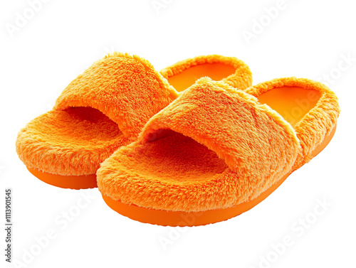 a pair of orange fuzzy slippers