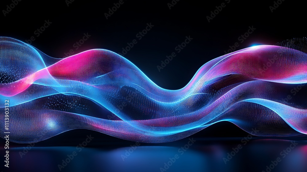 Abstract Dynamic Waves of Light in Vibrant Blue and Pink Colors Flowing Smoothly Against a Dark Background Abstract Dynamic Waves of Light in Vibrant Blue and Pink Colors Flowing Smoothly Against a Dark Background