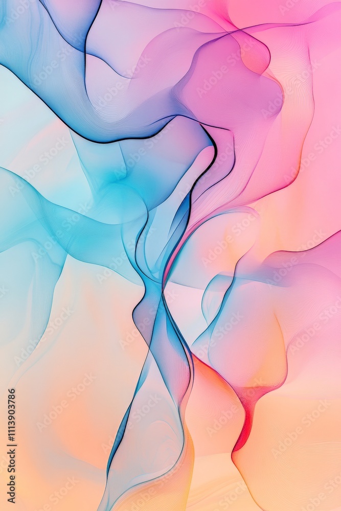 Fototapeta premium Elegant Abstract Waves of Color: Blue, Pink, and Orange Fluid Background for Creative Designs and Modern Art Applications