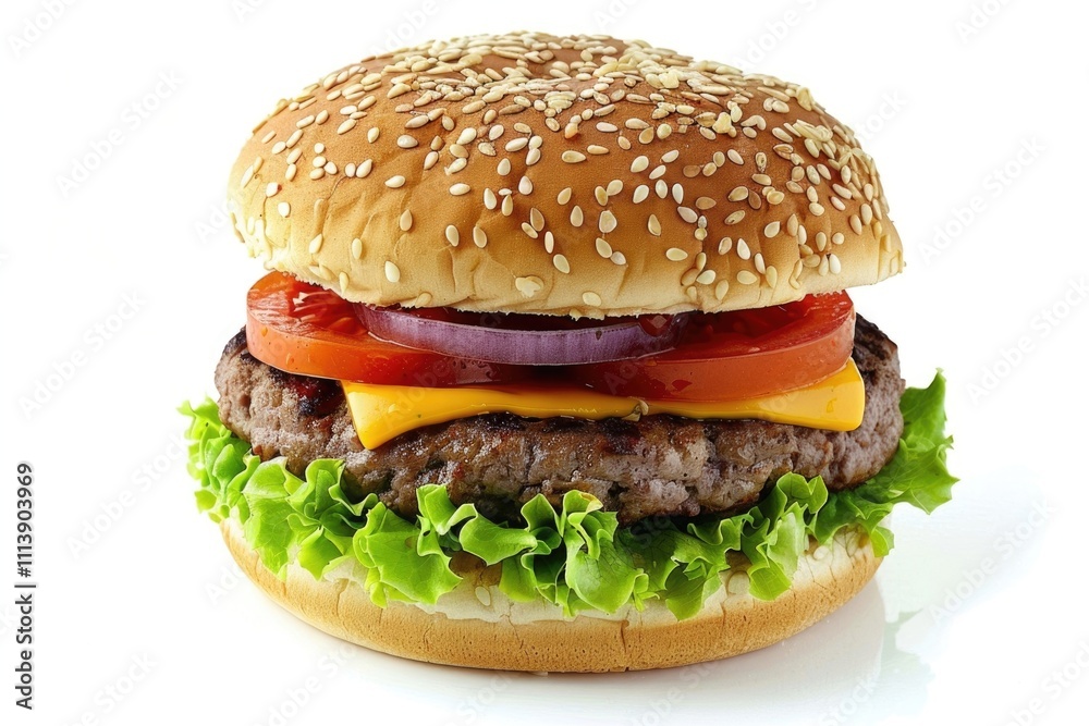 Fresh tasty burger isolated on white background. Fresh tasty burger isolated on white background.