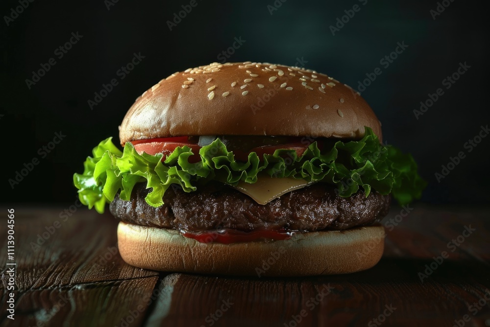 Grass Fed Bison Hamburger with Lettuce and Cheese burger Grass Fed Bison Hamburger with Lettuce and Cheese burger