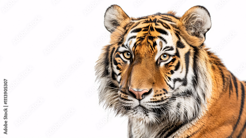 Fototapeta premium Portrait of a Tiger: Close-up, isolated on a white background.