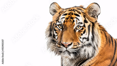 Portrait of a Tiger: Close-up, isolated on a white background.