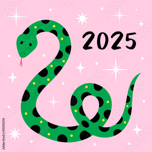 Template for New Year greeting card for the year of the snake 2025. Cute, stylish and simple design.