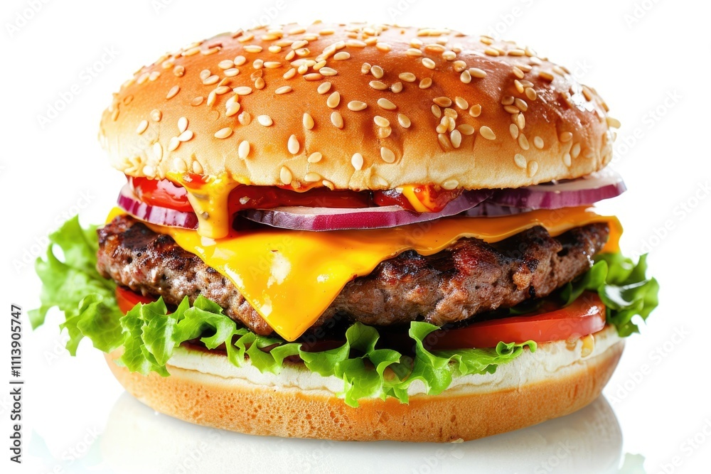 Perfect hamburger classic burger american cheeseburger isolated on white reflection burger Perfect hamburger classic burger american cheeseburger isolated on white reflection burger