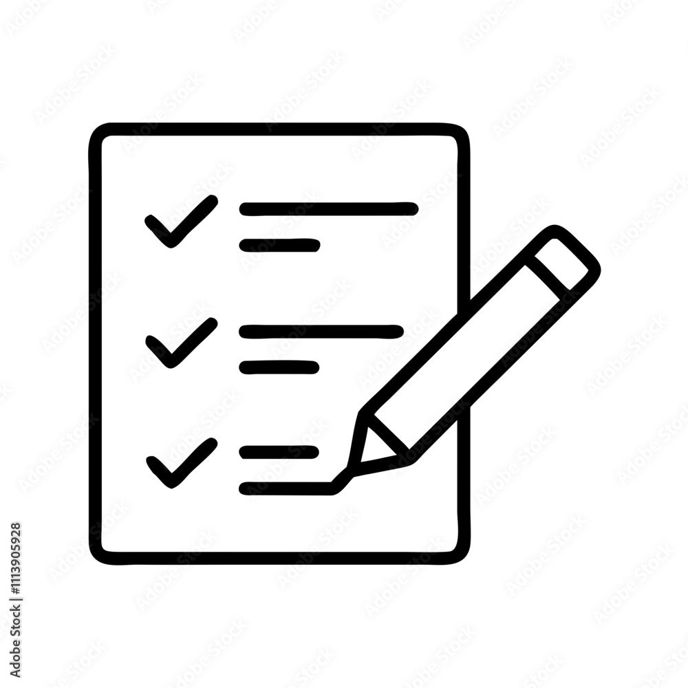 Business and marketing icon illustrating a checklist with a pencil, symbolizing planning and task completion Business and marketing icon illustrating a checklist with a pencil, symbolizing planning and task completion