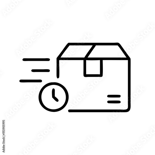 Business and marketing icon depicting a fast delivery package with a clock emphasizing urgency