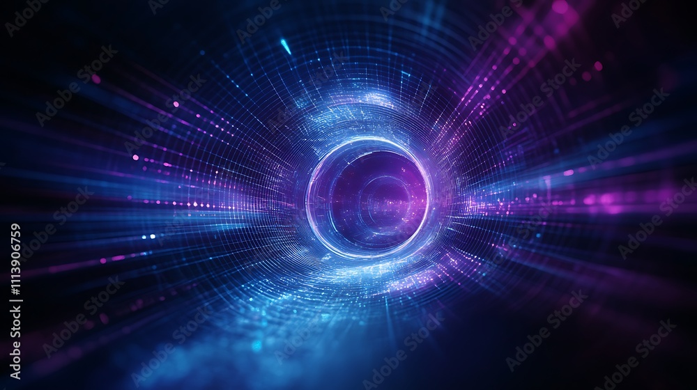Fototapeta premium Abstract futuristic tunnel with glowing lights and vibrant colors in a deep space environment concept