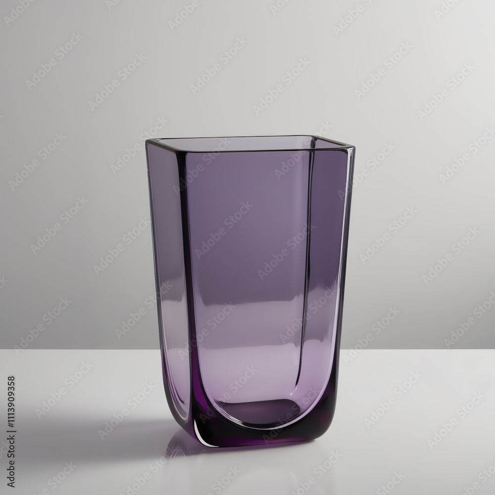 Glass Waste Bin Sculpture, Transparent Glass with Purple Gradient and Modern Design, Generative Ai