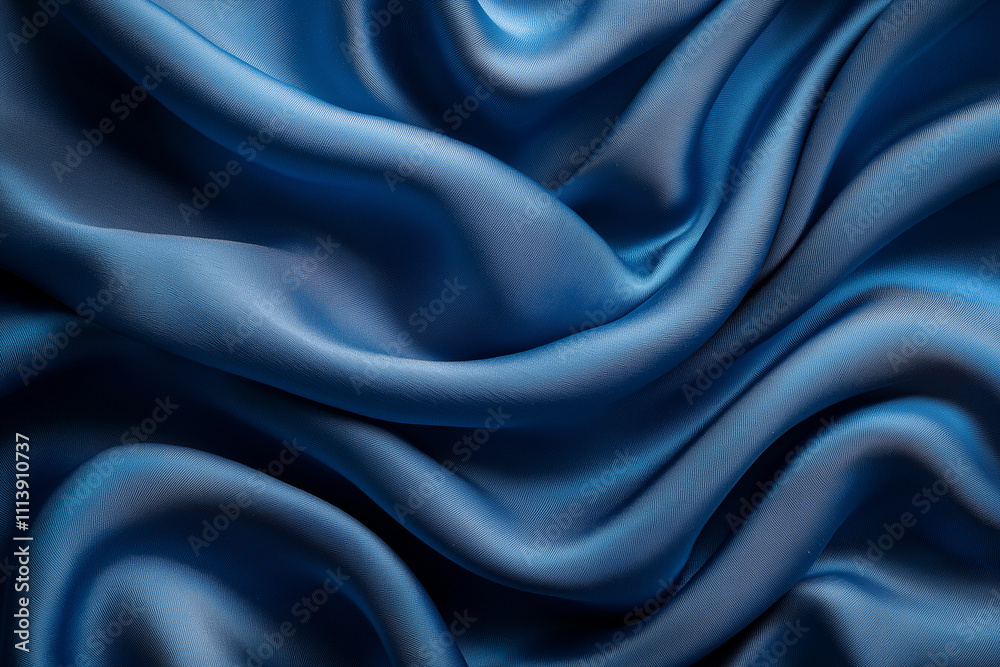 Obraz premium Rich blue silk fabric elegantly draped in soft, flowing folds under soft light. Generative AI