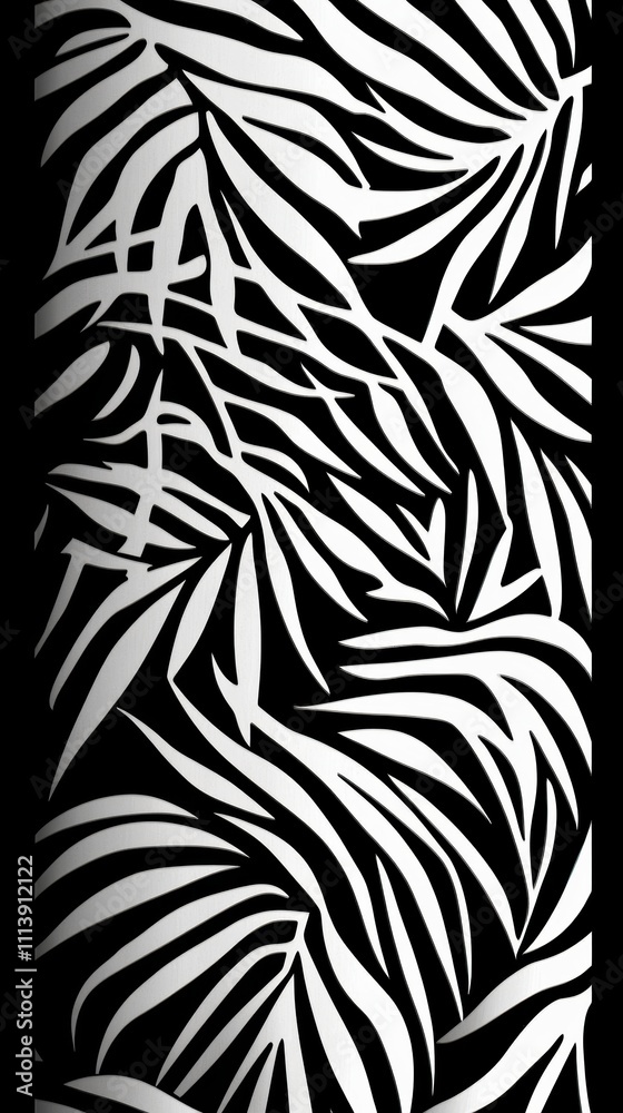 Monochromatic tropical leaf pattern in black and white Monochromatic tropical leaf pattern in black and white