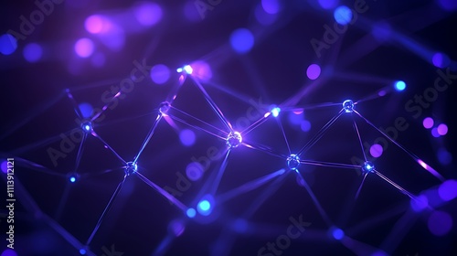 Abstract Technology Background with Glowing Nodes and Connecting Lines in Purple and Blue Color Scheme