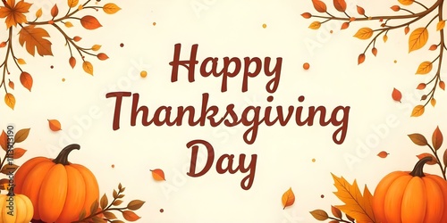 Happy Thanksgiving Day with autumn leaves and decorations