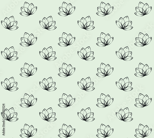 Simple Floral Seamless Pattern, Repeating Flower Pattern, EPS 10, Lotos, Monochrome, Black, Flat Artwork, Vector