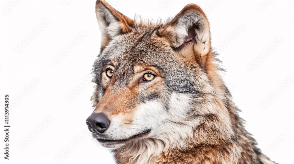 Portrait of a Wolf: Close-up, isolated on a white background. Portrait of a Wolf: Close-up, isolated on a white background.