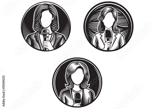 women reporter vector silhouette logo design, Journalist silhouette, A female journalist vector silhouette, reporter vector logo design