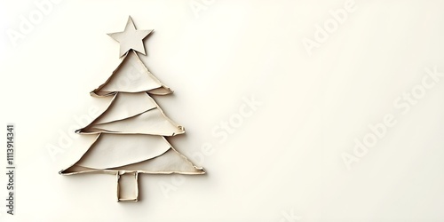 A minimalist Christmas tree made of wooden sticks or branches, with a star on top, against a plain white background photo