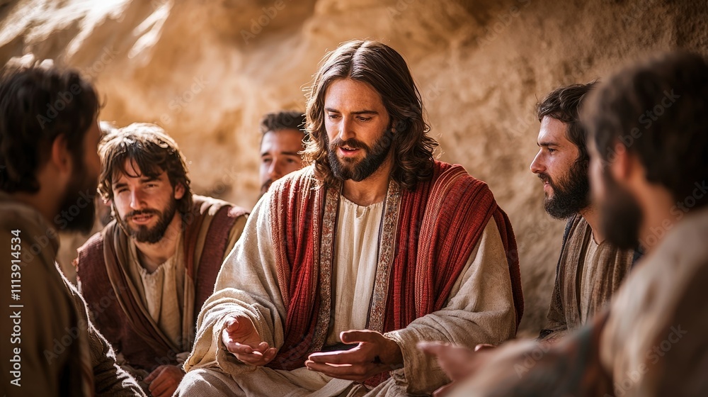 Fototapeta premium Group of men engaged in deep conversation, sharing wisdom.
