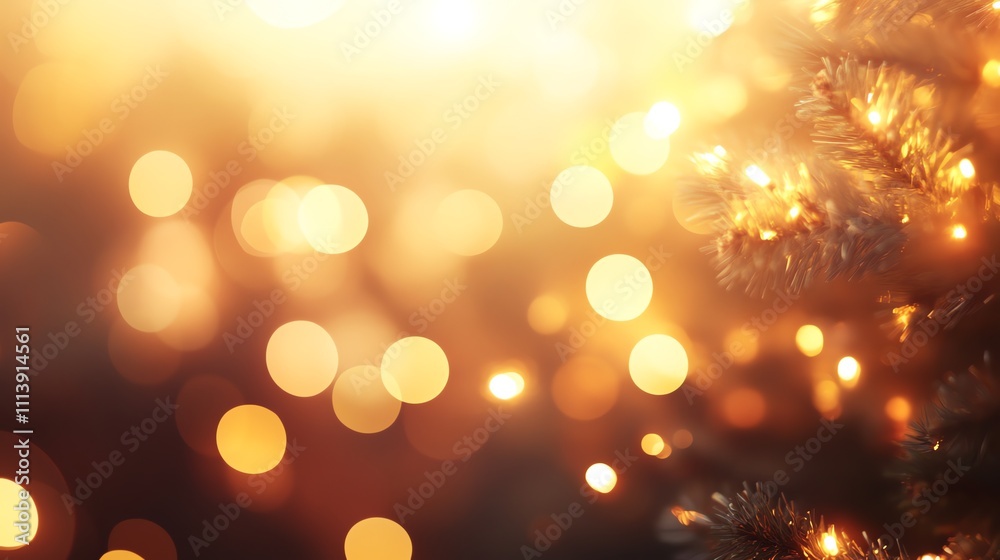 Fototapeta premium A Christmas tree branch with lights and bokeh.