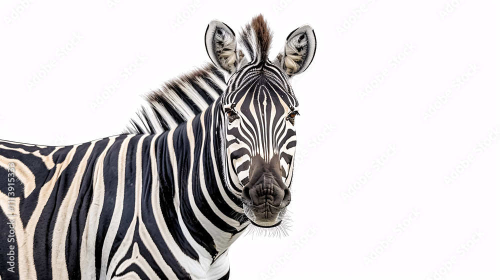 Portrait of a Zebra: Close-up, isolated on a white background. Portrait of a Zebra: Close-up, isolated on a white background.