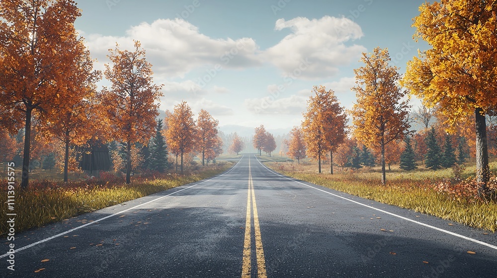 Fototapeta premium Empty road with colorful trees in autumn