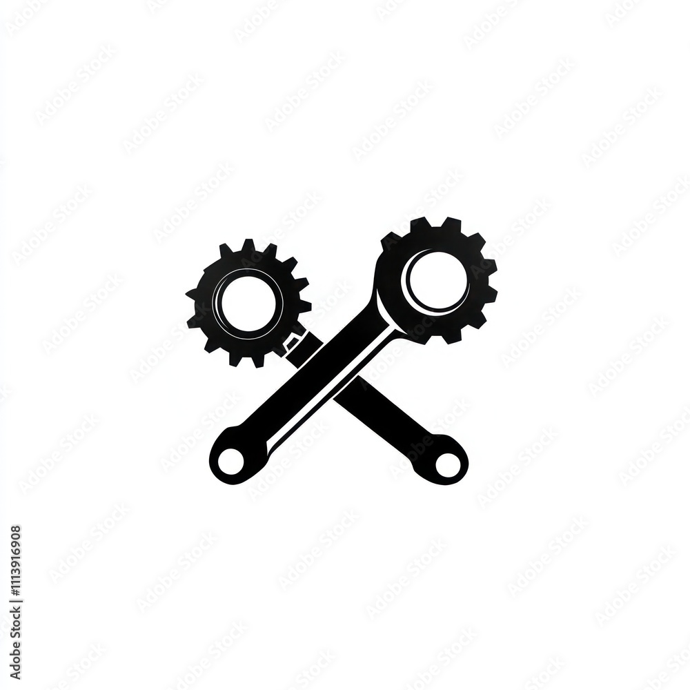Crossed wrenches with gears; repair, maintenance, engineering concept. Crossed wrenches with gears; repair, maintenance, engineering concept.
