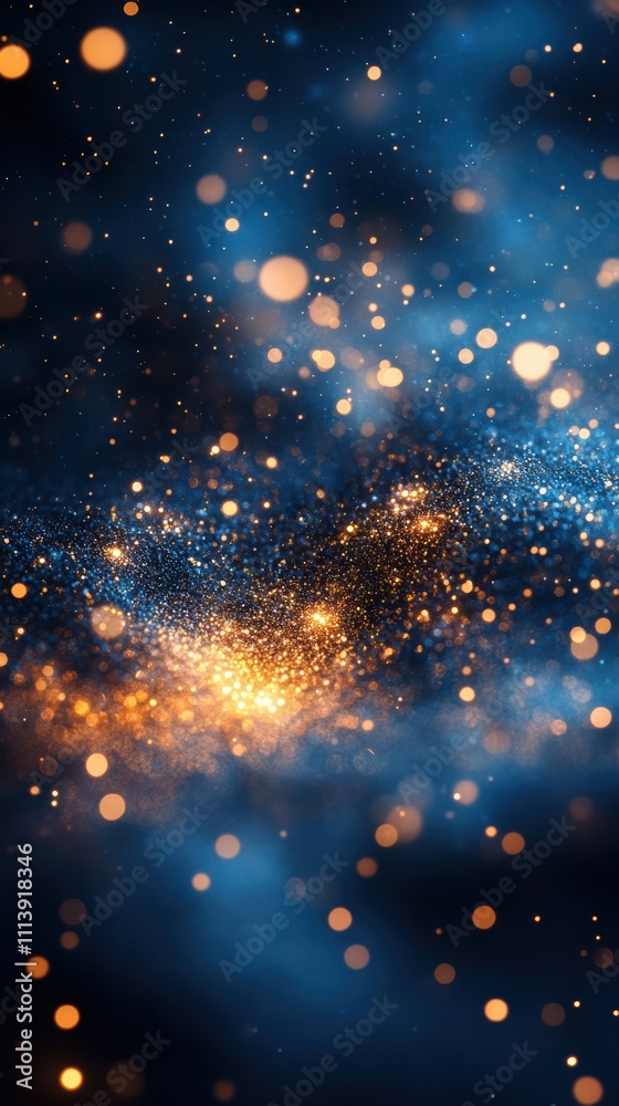 Deep blue background with golden bokeh lights Deep blue background with golden bokeh lights