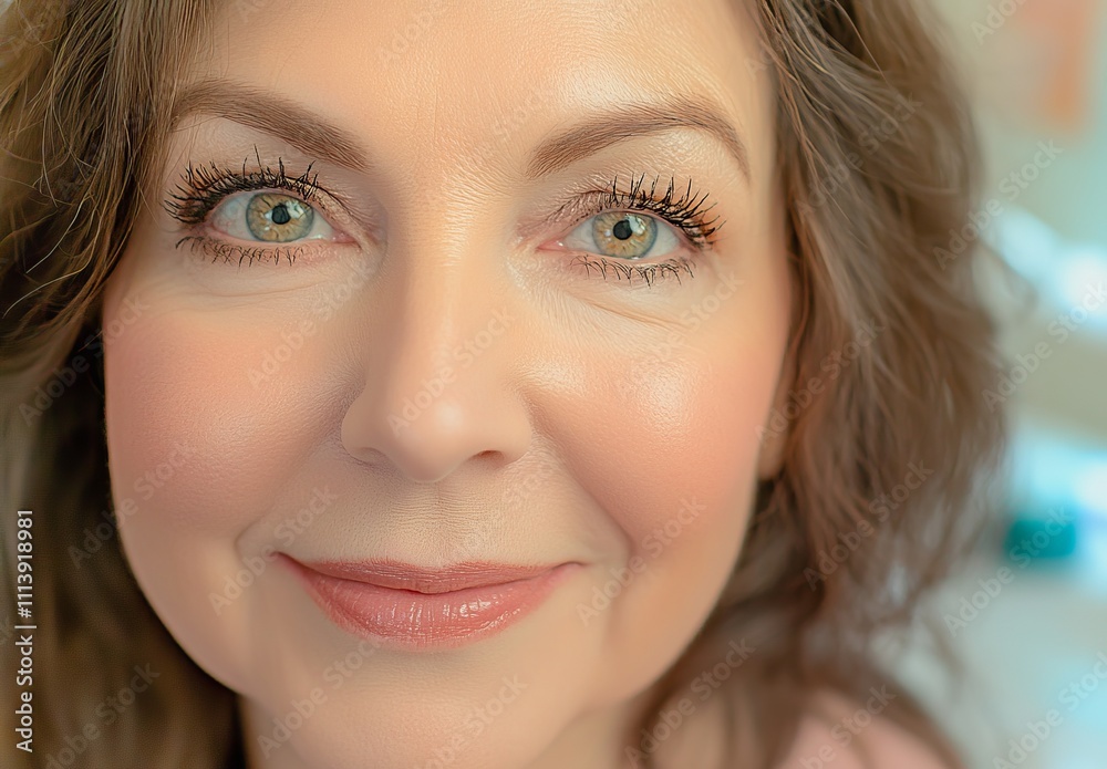 Close-up Portrait of a Woman with Radiant Makeup and a Gentle Smile. A captivating image showcasing a woman's natural beauty and refined makeup. A perfect blend of elegance and warmth Close-up Portrait of a Woman with Radiant Makeup and a Gentle Smile. A captivating image showcasing a woman's natural beauty and refined makeup. A perfect blend of elegance and warmth