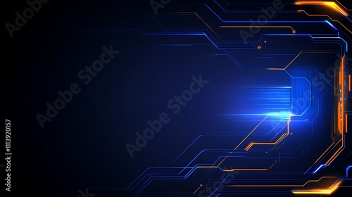 Futuristic Abstract Background with Blue and Orange Technology Lines and Circuit Patterns for Digital Design