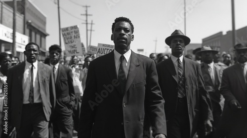 Civil rights marchers in black and white historical photo photo